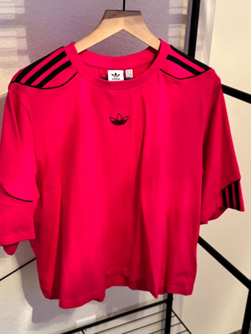 adidas Hot Pink Short-Sleeve Tee with Black Trefoil